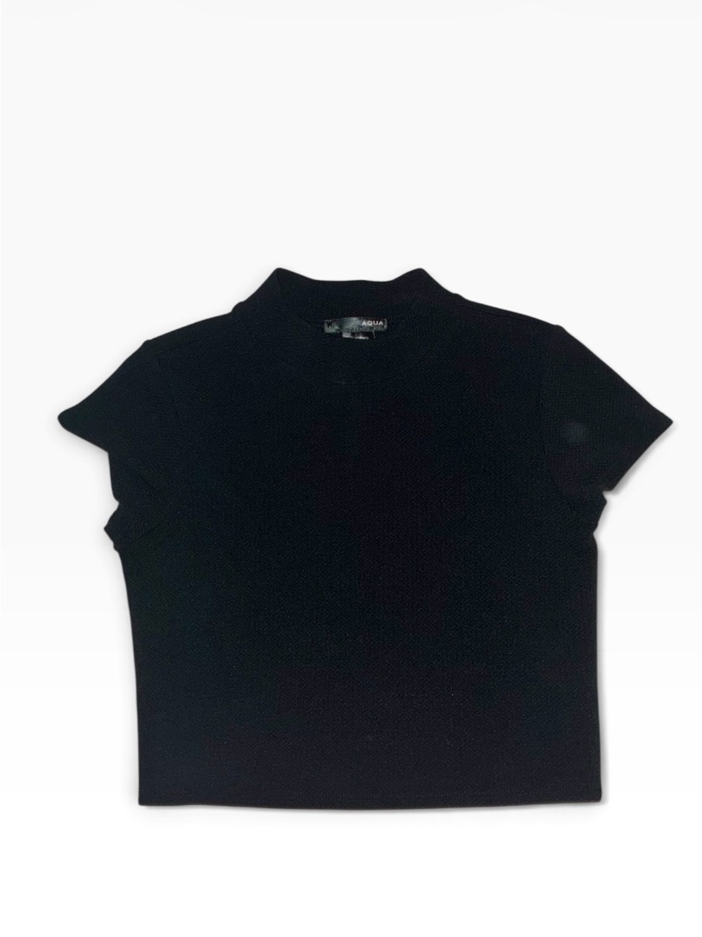 Aqua Black Short Sleeve Mock Neck Crop Top